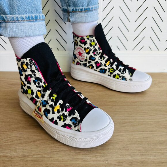 ❤️Converse All Star Ctas Move Hi Kids Shoes 5.5 Platform Leopard Sneaker 272376C - Picture 3 of 13